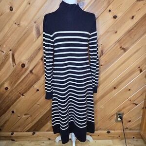 Max Mara Weekend Wool Silk Blend Stripe Midi Dress Long Sleeve Mock Neck Size M